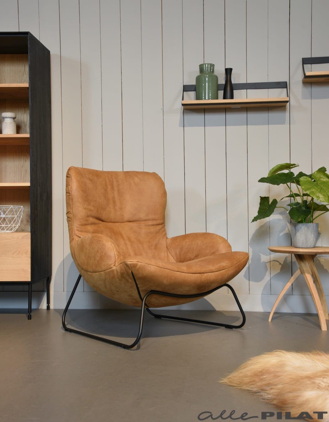 Fauteuil Benz in stoer cognac leer 