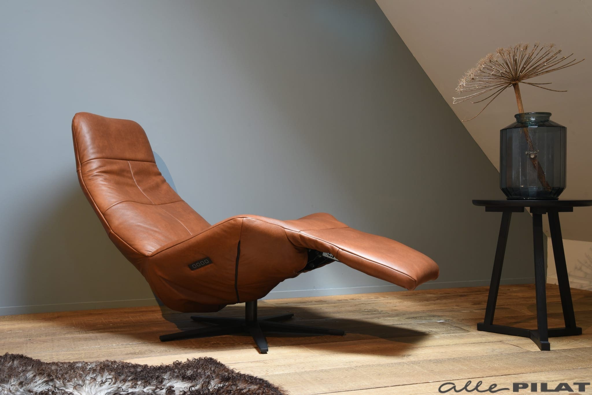 Elektrische Relax fauteuil Mink in cognac - Pilat