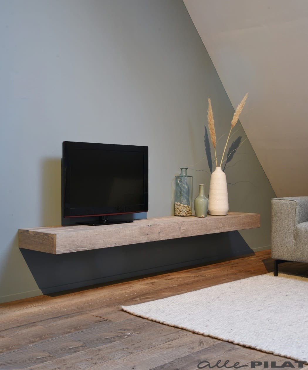 Tv-meubel Plank - hangend wandmeubel eikenhout Woonwinkel Alle