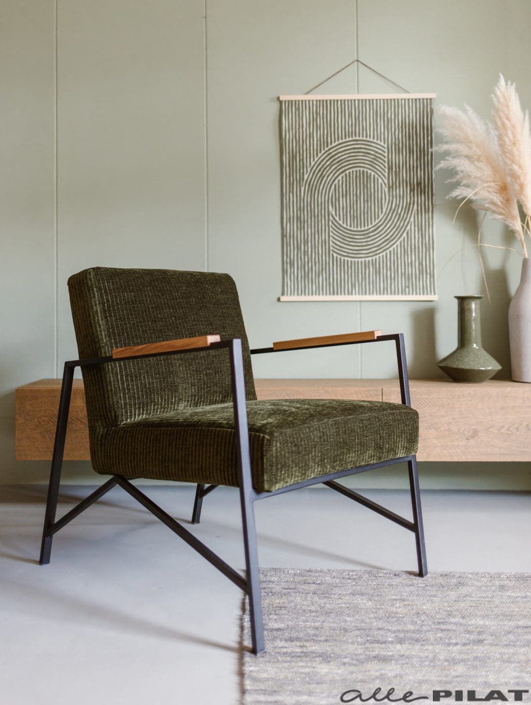 Fauteuil Tobi in groene rib stof