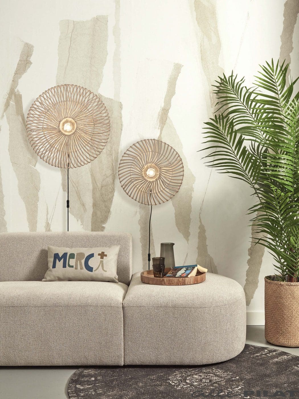 Rotan wandlamp Zanzibar white