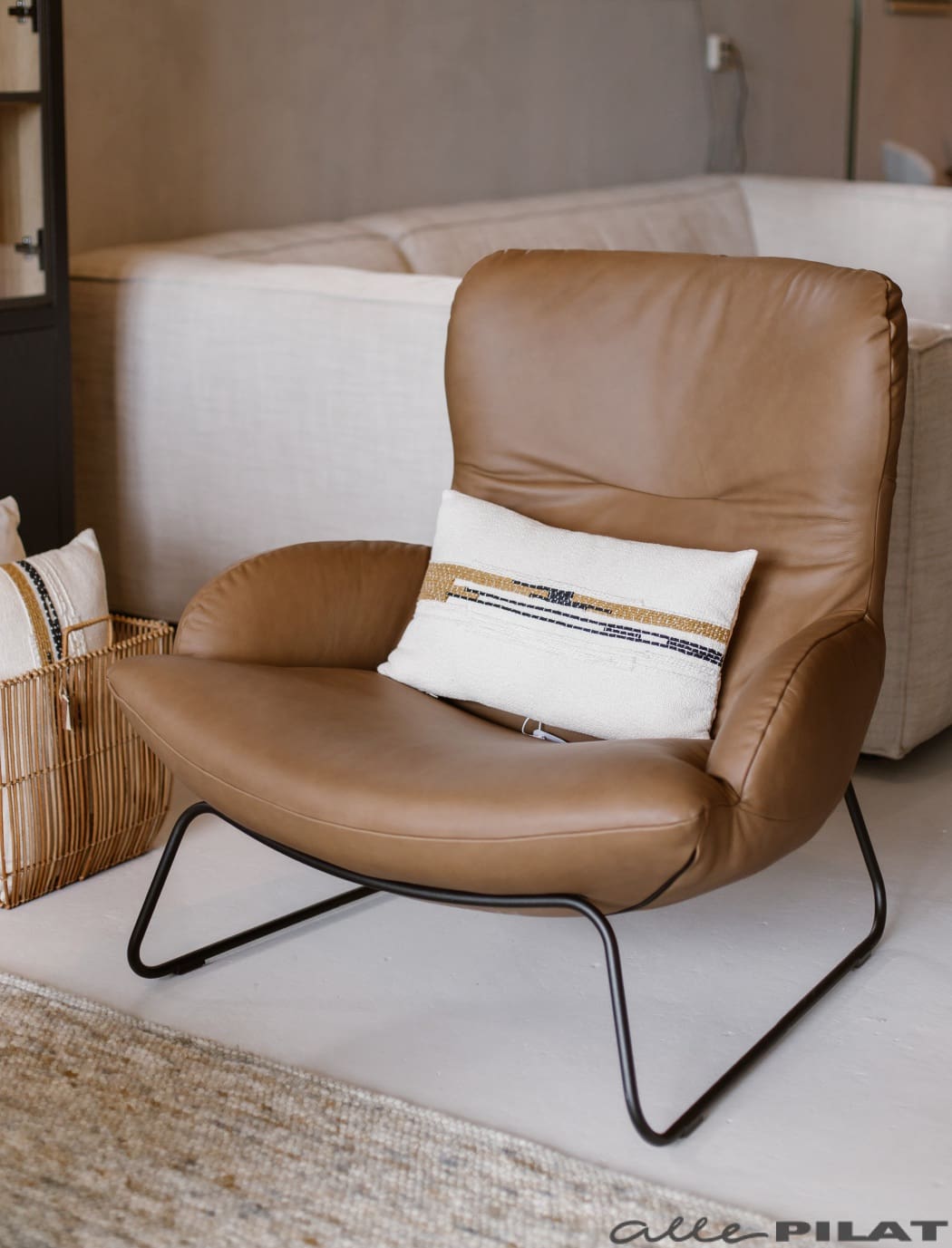 Fauteuil Benz in stoer cognac leer 